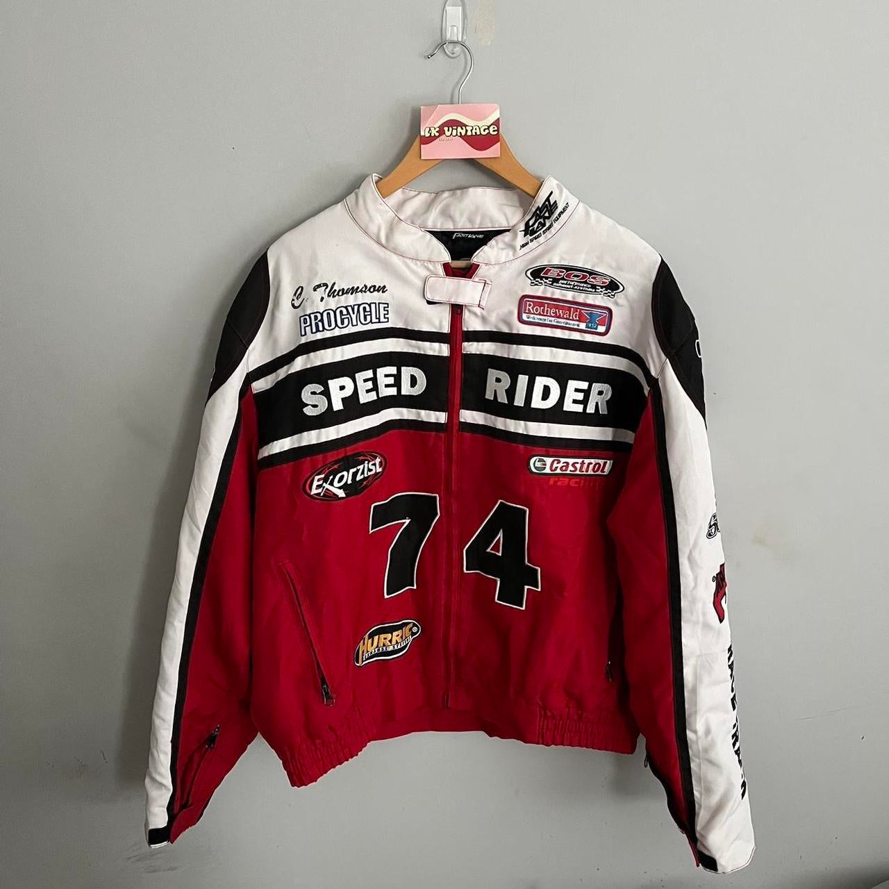 Red and white racing jacket